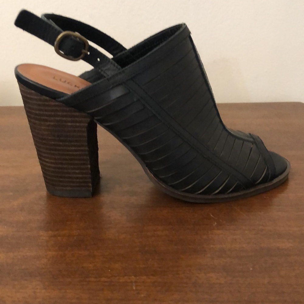 Lucky Brand Black Leather Slingback Sandals Size 8 - Picture 3 of 11